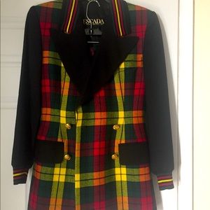 Escada Tartan suit with shorts and Silk Blouse